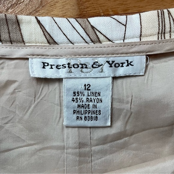 Vintage Linen Blend Floral A-Line Beige and Tan Midi Skirt 90s Y2K Office Work - Picture 7 of 12